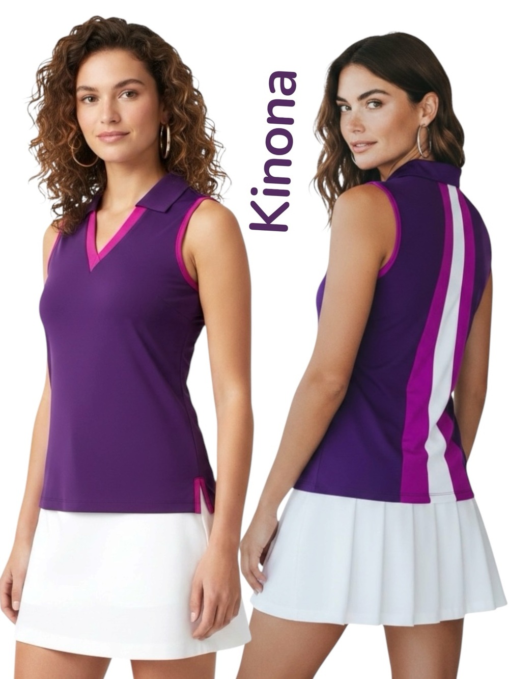 Kinona Golf Top Polo Purple Collared Shirt Sleeveless Sz M